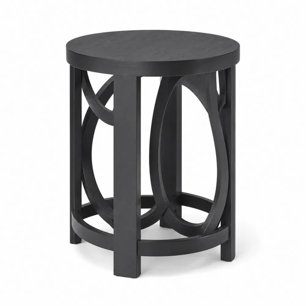 Table d’appoint ronde en MDF et hévéa massif noir Ø 45 × H 56 cm