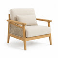 Fauteuil de salon 1 place en hévéa massif et rotin PE avec coussins en polyester beige, 76 x 80 x 79 cm