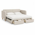 Canapé-lit gigogne 2 places en tissu beige avec 2 tiroirs, couchage 160 × 200 cm, dimensions 216 × 98 × 88 cm