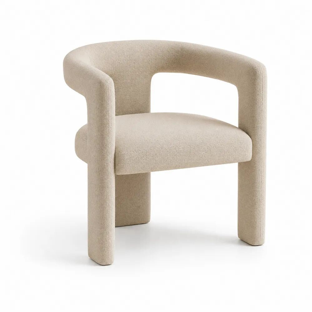 Fauteuil de salon rembourré en polyester bouclé beige crème avec dossier arrondi, 76 × 67 × 74 cm