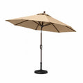 Parasol de jardin carré 300 × 300 cm beige, structure en acier marron foncé, socle noir à lester, hauteur 250 cm