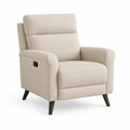 Fauteuil relax manuel en tissu beige avec repose-pieds intégré et pieds en bois, 76 × 90 × 103 cm