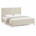 Lit double rembourré en tissu beige 160 x 200 cm avec tête de lit à panneaux verticaux et sommier à lattes