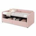 Lit banquette 1 place avec coffre de rangement, velours rose poudré, couchage 90 x 200 cm, dimensions 212 x 101 x 86 cm