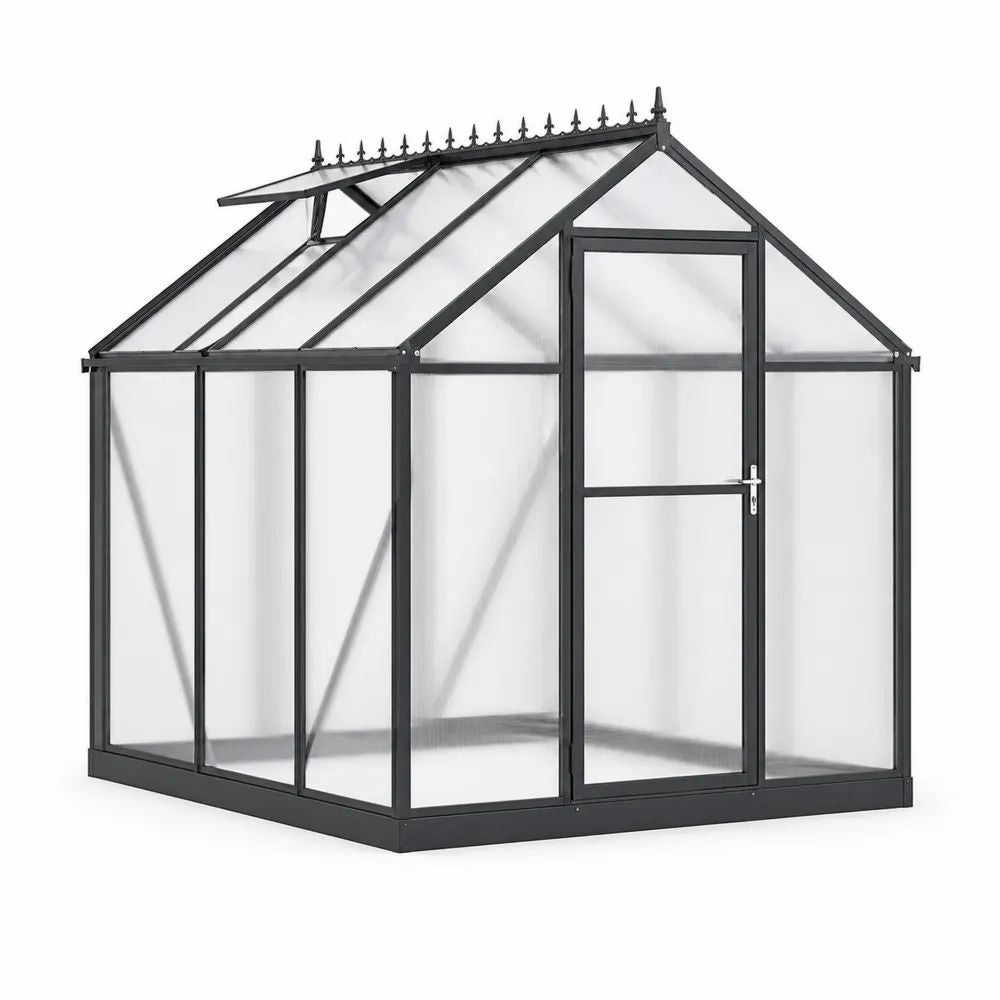 Serre de jardin extérieure en aluminium et polycarbonate, anthracite et transparente, 190 × 190 × 195 cm, 3,61 m²