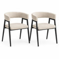 Lot de 2 fauteuils en tissu bouclé beige, structure en acier noir et dossier incurvé, 56 × 57 × 76 cm