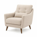 Fauteuil de salon 1 place en tissu beige avec dossier capitonné, coussin lombaire et pieds en bois marron, 78 x 82 x 88 cm