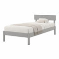 Cadre de lit simple 90 × 190 cm en pin massif avec tête de lit rectangulaire, gris